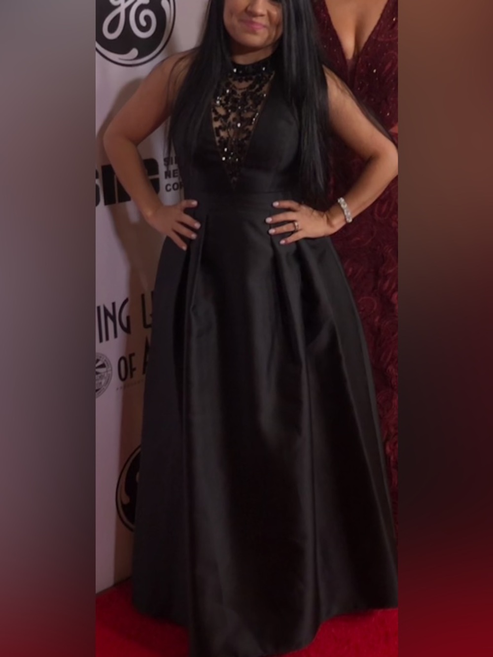 Adrianna Papell Black Beaded High-Neck Prom Gown
